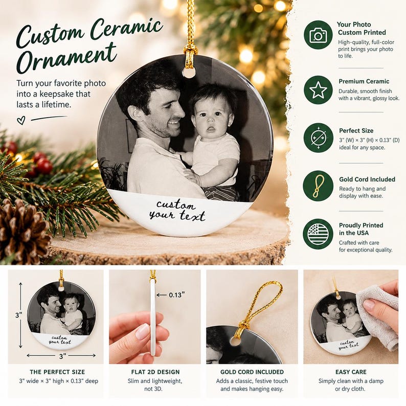Family Photo Ceramic Christmas Ornament
