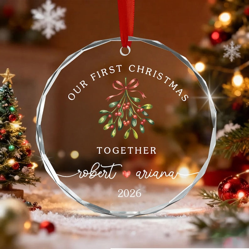 First Christmas Together Name Glass Ornament