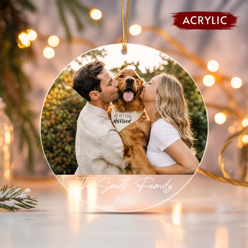 Custom Couple Photo Name Glass Ornament