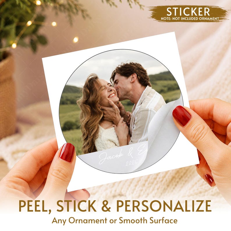 Custom Couple Photo Name Glass Ornament