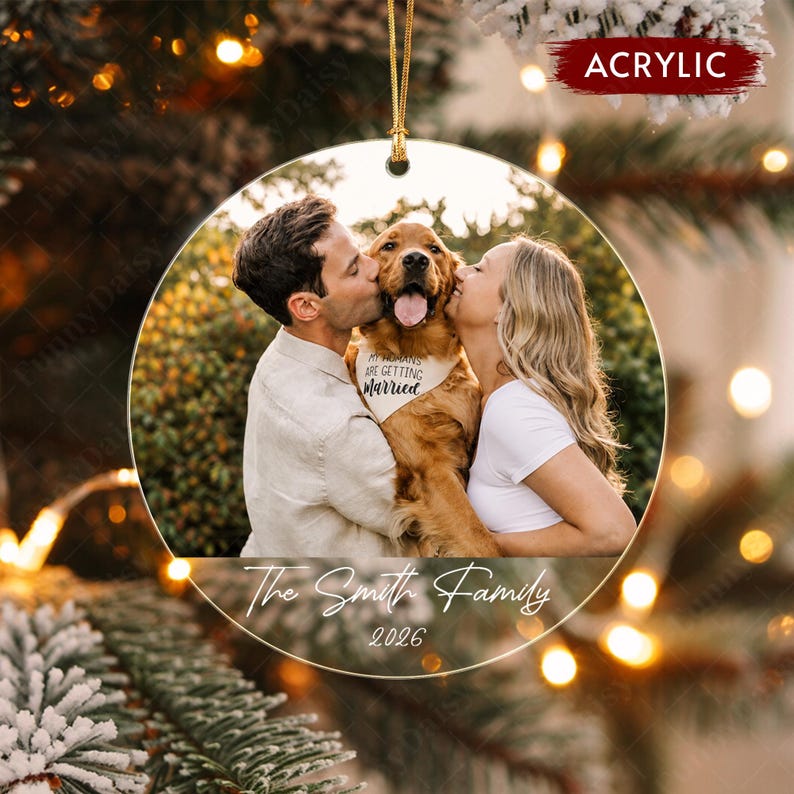 Custom Couple Photo Name Glass Ornament