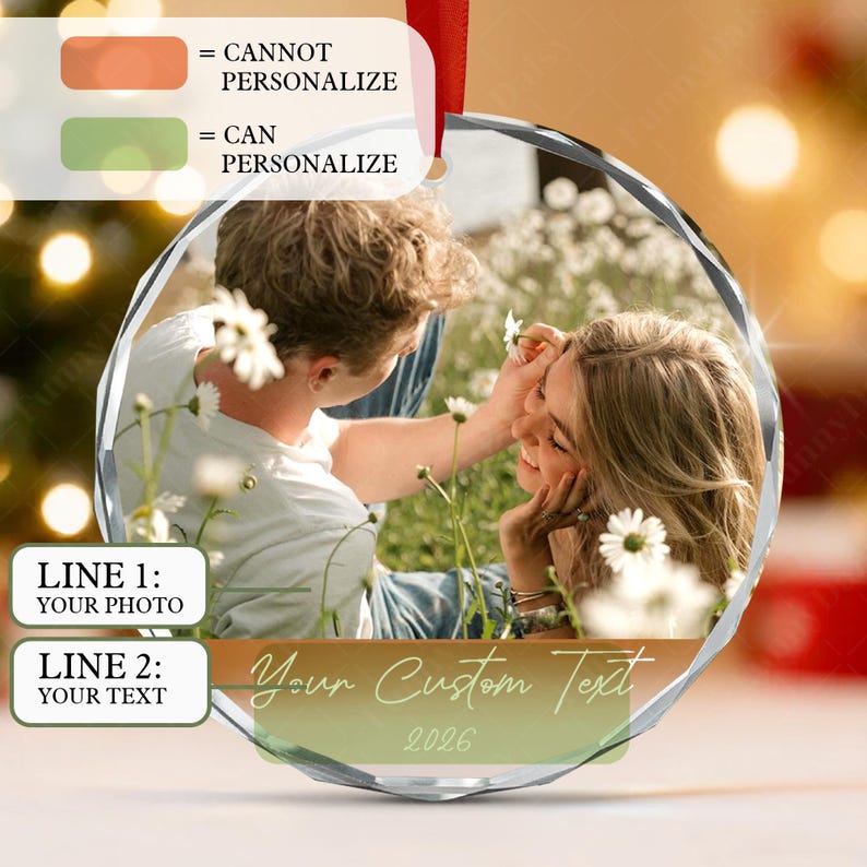 Custom Couple Photo Name Glass Ornament