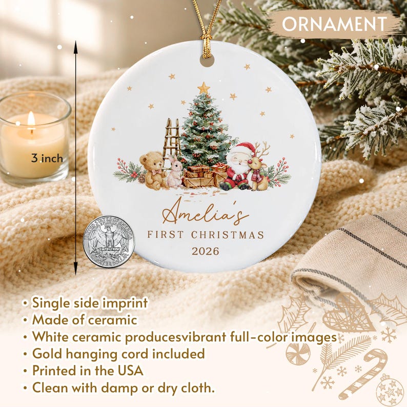 Baby Name & Year Ceramic Christmas Ornament