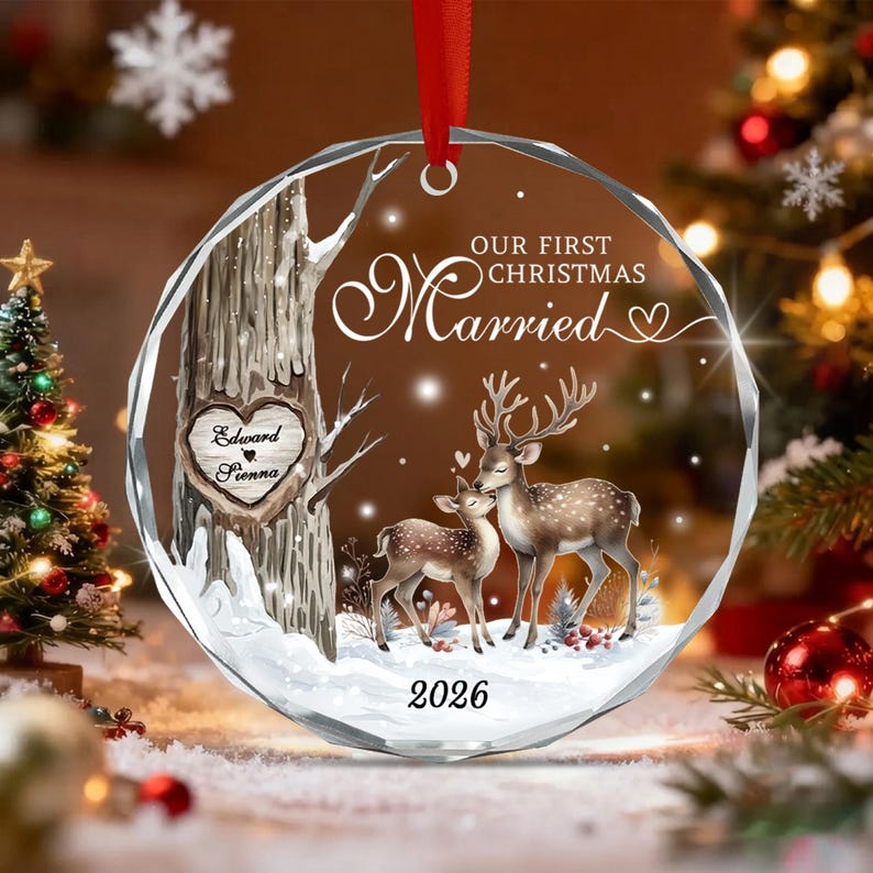 First Married Christmas Name & Year Ornament